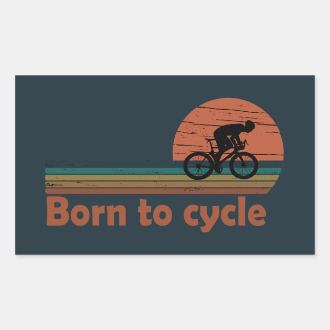 Born to cycle vintage rectangular sticker (Front)