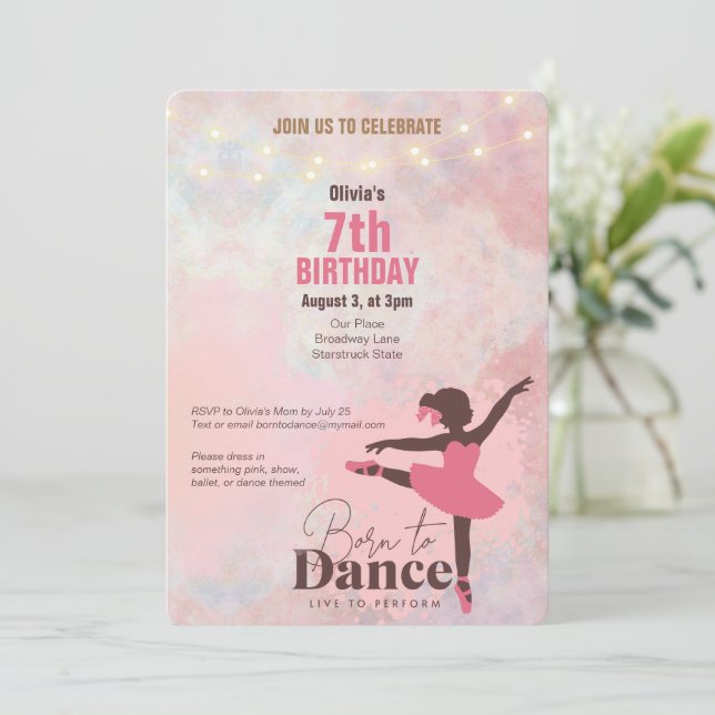 Born to Dance Girls Birthday Party Invitation (Standing Front)