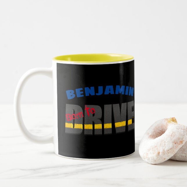 Born to drive truck driver typography Two-Tone coffee mug (With Donut)