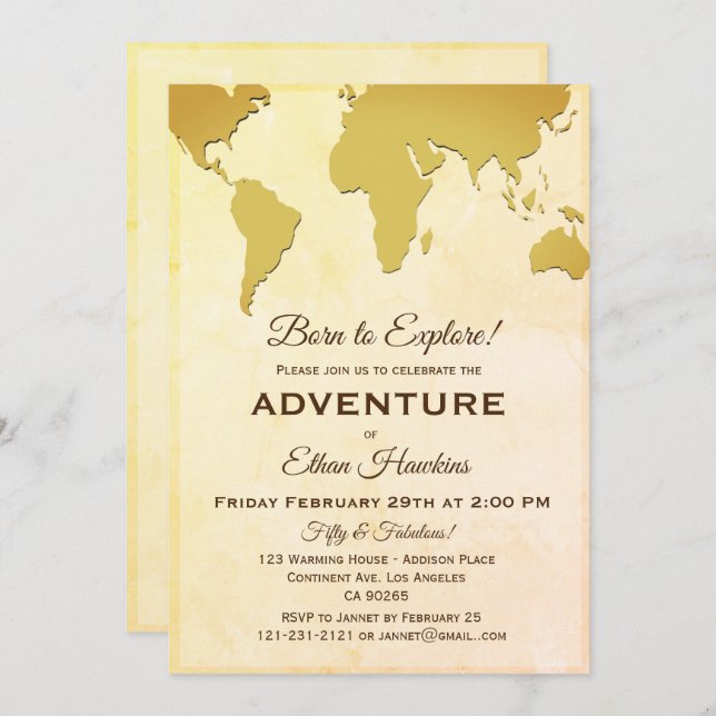Born to Explore Adventure Birthday World Travel Invitation (Front/Back)