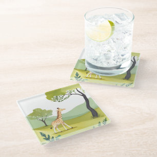 Born to Explore   Giraffe Watercolor Painting Glass Coaster