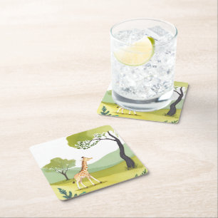 Born to Explore   Giraffe Watercolor Painting Square Paper Coaster