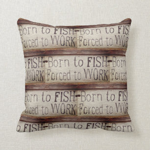 Born to fish, colourful fisherman's pattern cushion