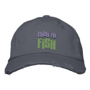 Born to Fish Embroidered Distressed Baseball Cap