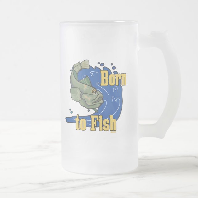 Born to Fish Fishing TShirt Frosted Glass Beer Mug (Right)