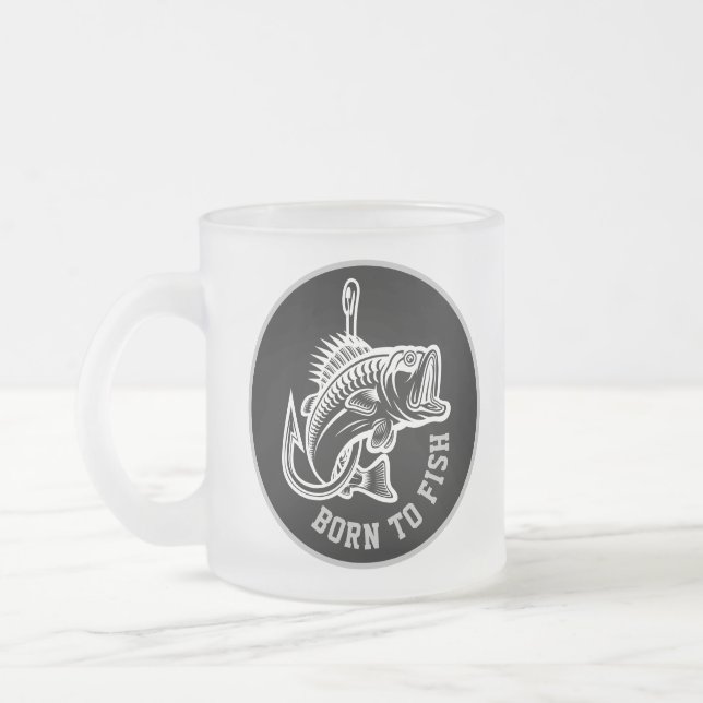 Born To Fish Frosted Glass Coffee Mug (Left)