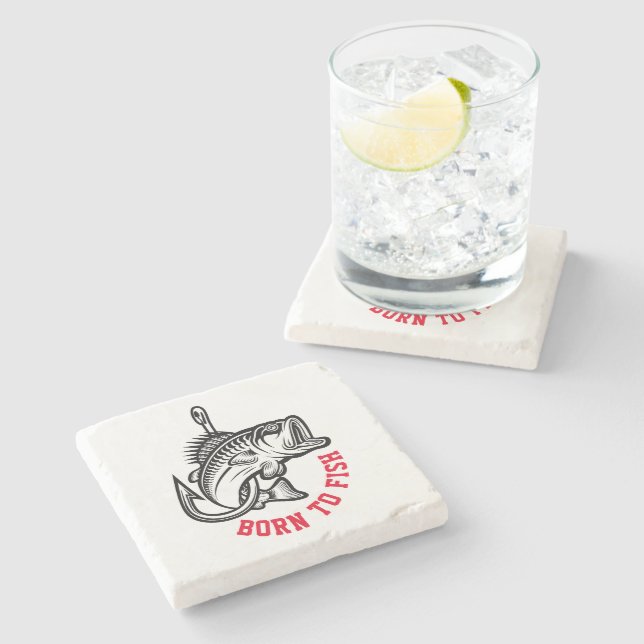 Born To Fish Stone Coaster (Side)