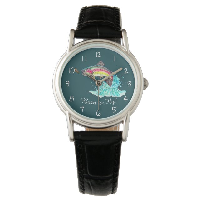 Born to Fly Jumping  Rainbow Trout Fly Fishing Watch (Front)