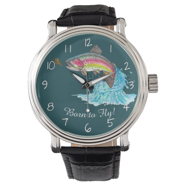 Born to Fly Jumping  Rainbow Trout Fly Fishing Watch (Front)
