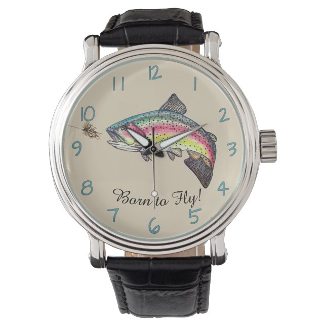 Born to Fly Jumping  Rainbow Trout Fly Fishing Watch (Front)