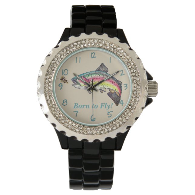Born to Fly Jumping  Rainbow Trout Fly Fishing Watch (Front)