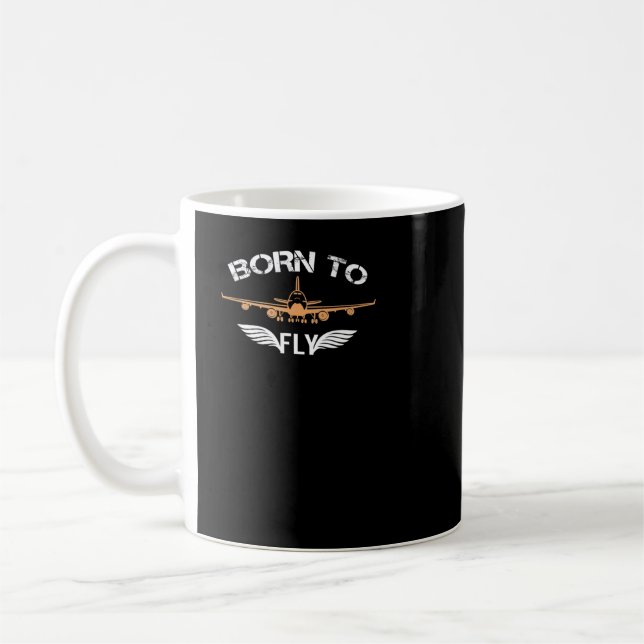 Born To Fly Tshirt Aviation Shirt Aeroplane Pilot Coffee Mug (Left)