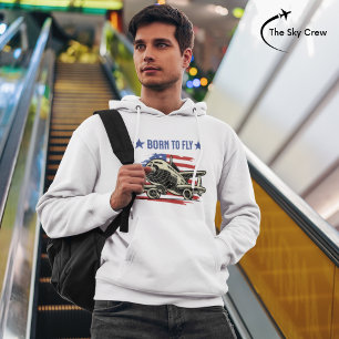 Born to Fly Vintage Aeroplane USA Flag Aviation Hoodie