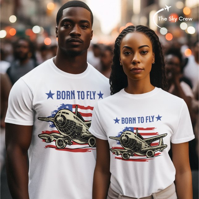 Born to Fly Vintage Aeroplane USA Flag Aviation T-Shirt (Creator Uploaded)