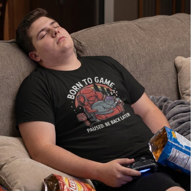 Born to Game Cat Sleeping in Gaming Chair T-Shirt (Creator Uploaded)