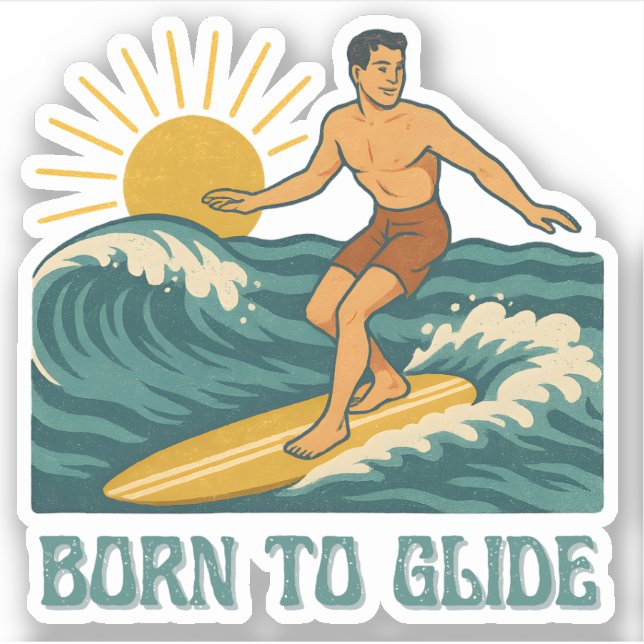 Born To Glide Cali Surfer -Retro Surf Art- Surfing (Front)