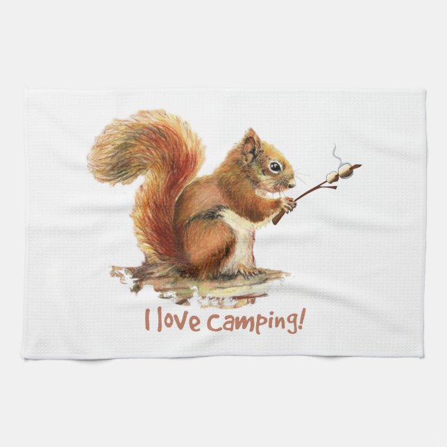 BORN TO GO CAMPING Fun Squirrel Cute Animal Quote Tea Towel (Horizontal)