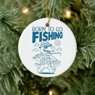 Born To Go Fishing - Cool Fish Dino T-rex Lovers  Ceramic Tree Decoration
