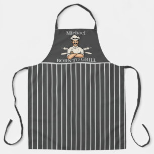 Born To Grill Dad Striped Grey And White Apron