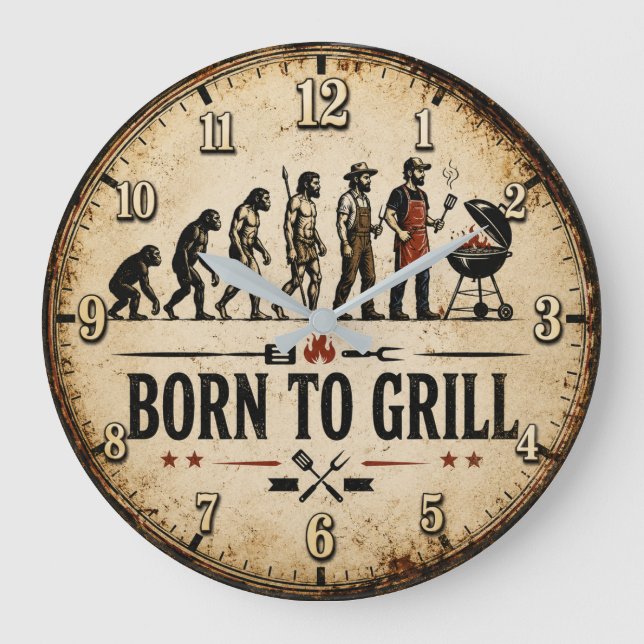 Born to Grill Funny BBQ Evolution Large Clock (Front)