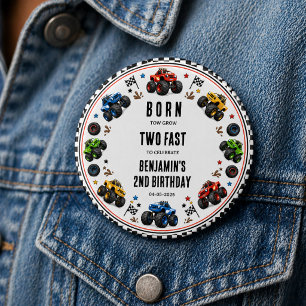 Born to Grow Two Fast Monster Trucks 2nd Birthday 3 Cm Round Badge