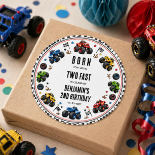 Born to Grow Two Fast Monster Trucks 2nd Birthday Classic Round Sticker