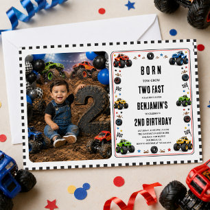 Born to Grow Two Fast Monster Trucks 2nd Birthday Invitation