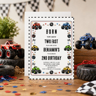 Born to Grow Two Fast Monster Trucks 2nd Birthday Invitation