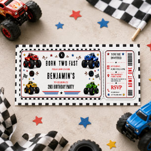 Born to Grow Two Fast Monster Trucks 2nd Birthday Invitation