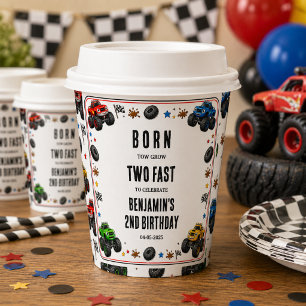 Born to Grow Two Fast Monster Trucks 2nd Birthday Paper Cups