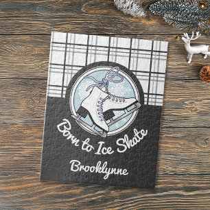 Born to Ice Skate - Cute Modern Tartan Ice Skating Jigsaw Puzzle