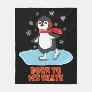 Born To Ice Skate Cute Penguin Fleece Blanket