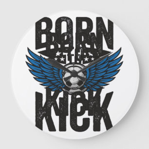 Born To Kick Vintage Soccer Wings Shirt Design_1 Large Clock