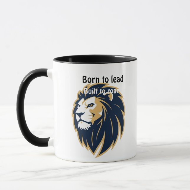 Born to Lead. Built to Roar." Lion Face Coffee Cup (Left)