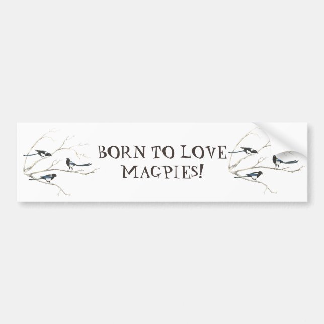 BORN TO LOVE MAGPIES BIRD QUOTE ART BUMPER STICKER (Front)