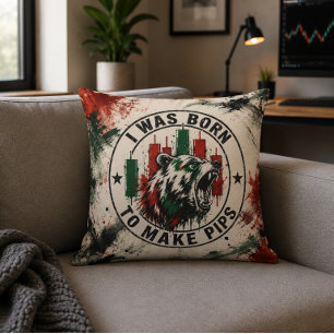 Born to Make Pips -Black Red & Green Grunge Bear  Cushion