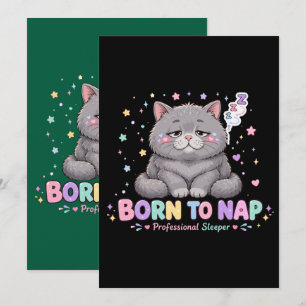 Born to Nap Kawaii Cat Holiday Card