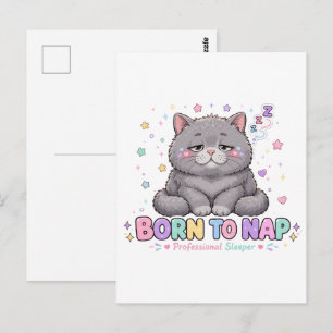Born to Nap Kawaii Cat Postcard