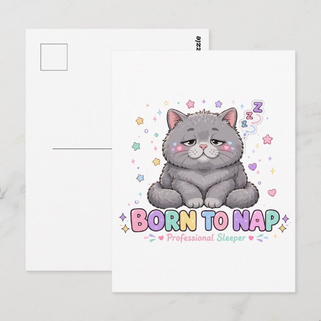 Born to Nap Kawaii Cat Postcard (Front/Back)