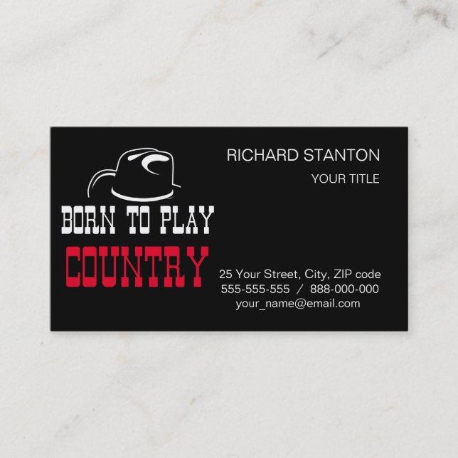 Born to play country business card (Front)