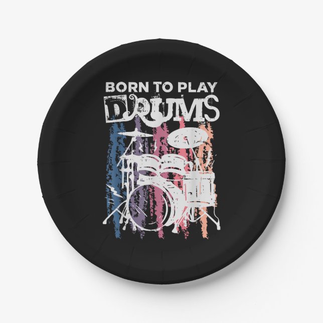 Born To Play Drums Drumming Rock Music Band Drumme Paper Plate (Front)