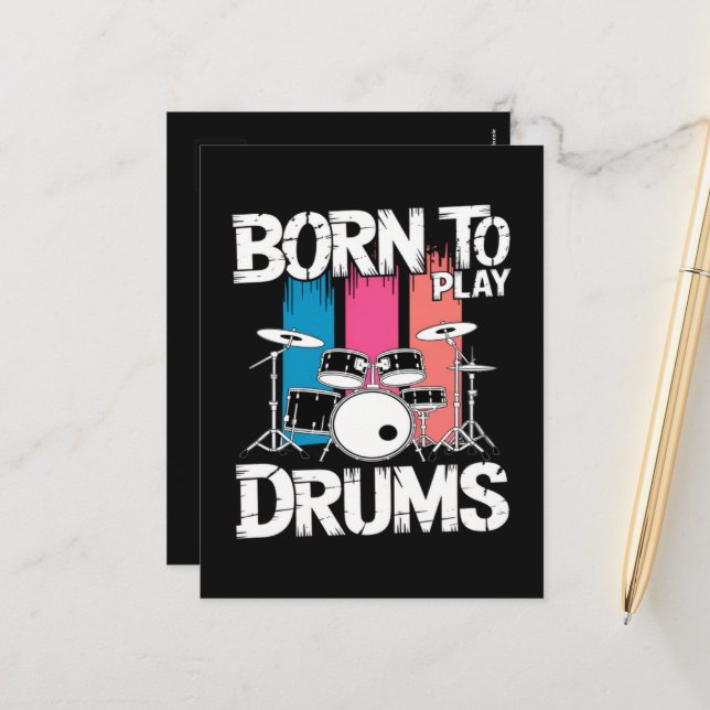Born To Play Drums Holiday Postcard (Front/Back In Situ)