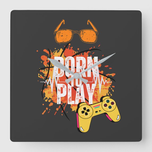 born to play games square wall clock (Front)