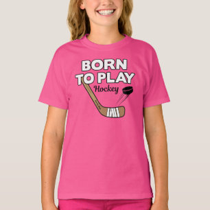 Born to Play Hockey Stick and Puck T-Shirt