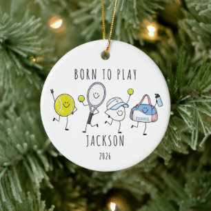 Born to Play Personalised Kids Tennis  Ceramic Tree Decoration