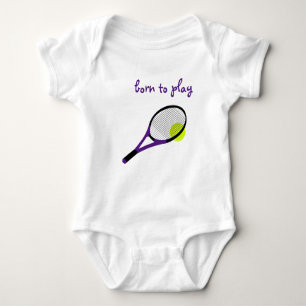 Born to play, Tennis Ball and Racquet, Trendy Chic Baby Bodysuit