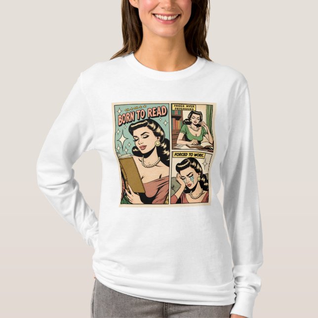 Born To Read Bookish Shirt | Comic Book Retro Tee  (Front)