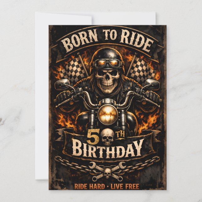 Born to Ride 50th Birthday Biker Skull Card (Front)