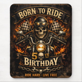 Born to Ride 50th Birthday Biker Skull Card Mouse Mat