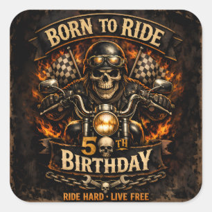 Born to Ride 50th Birthday Biker Skull Decal Square Sticker